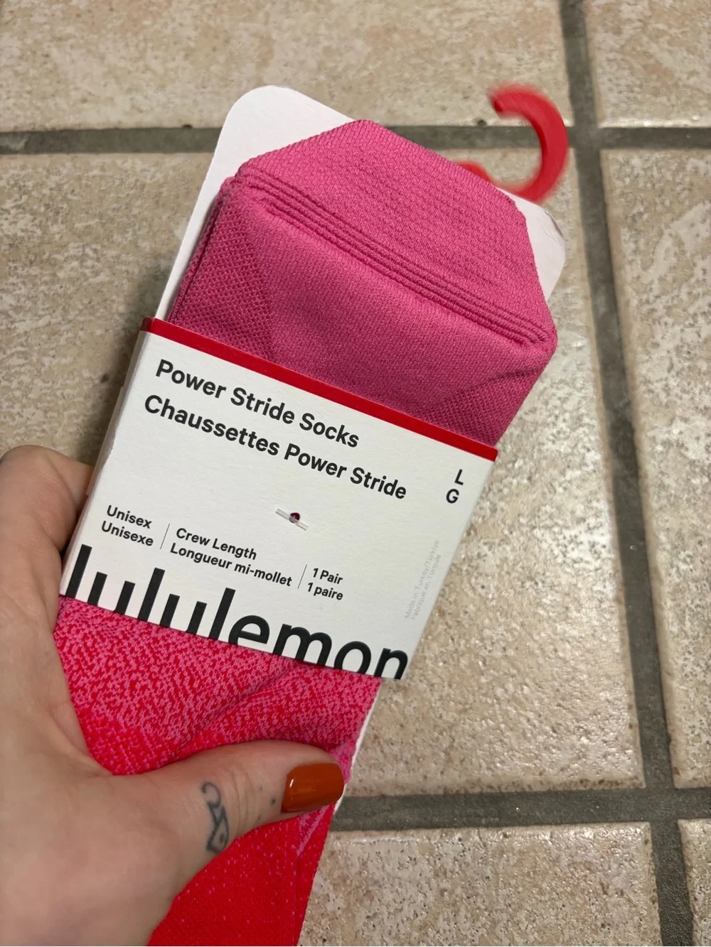 NWT Lululemon Power Stride Socks *Crew Length (Lululemon Red/Raspberry) Size L